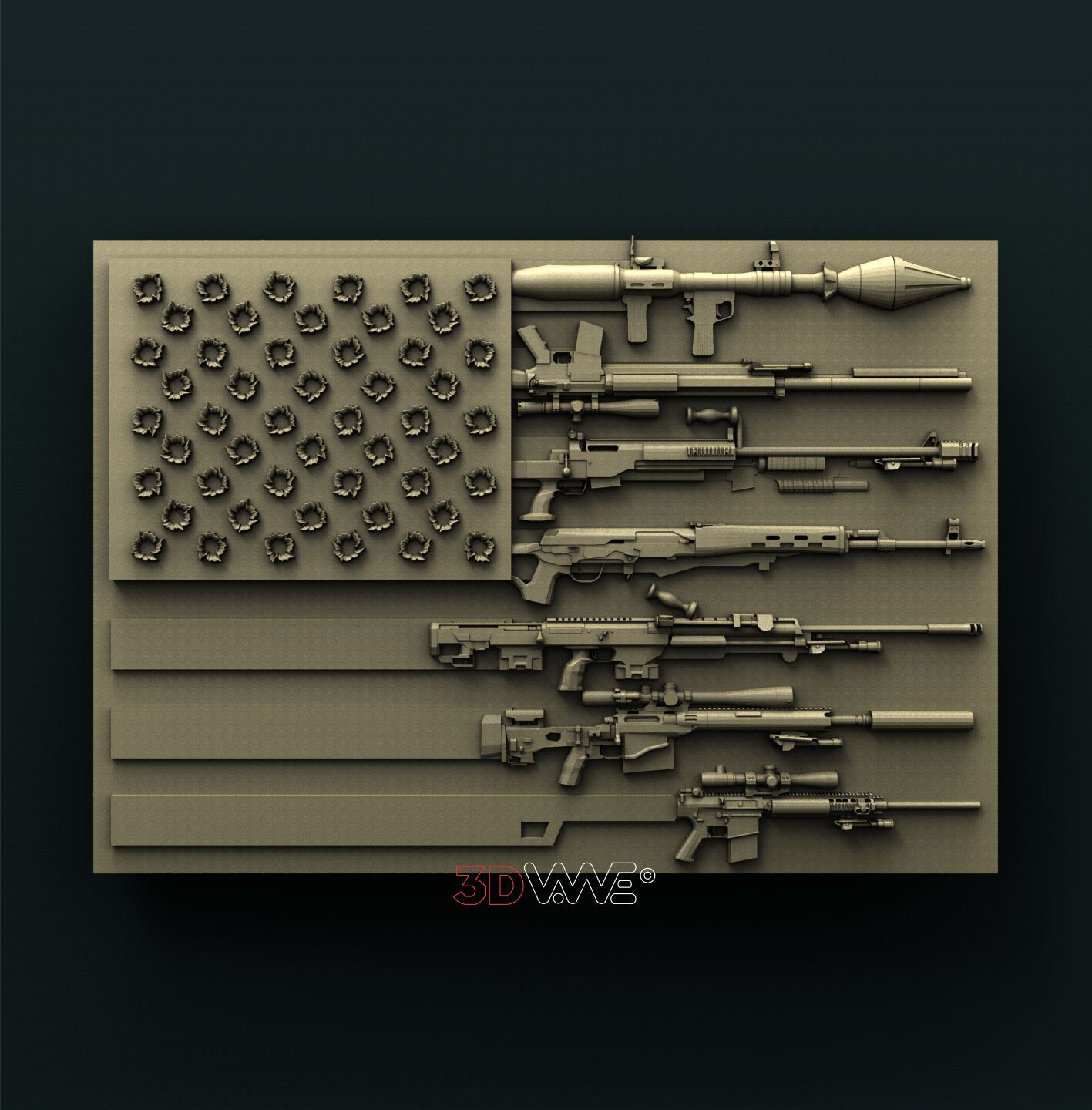 USA GUNS FLAG 3D STL 3DWave
