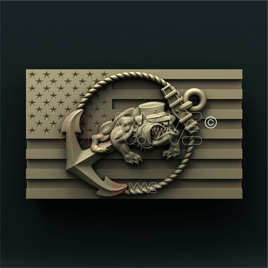 USMC DEVIL DOG ON THE FLAG 3D STL 3DWave
