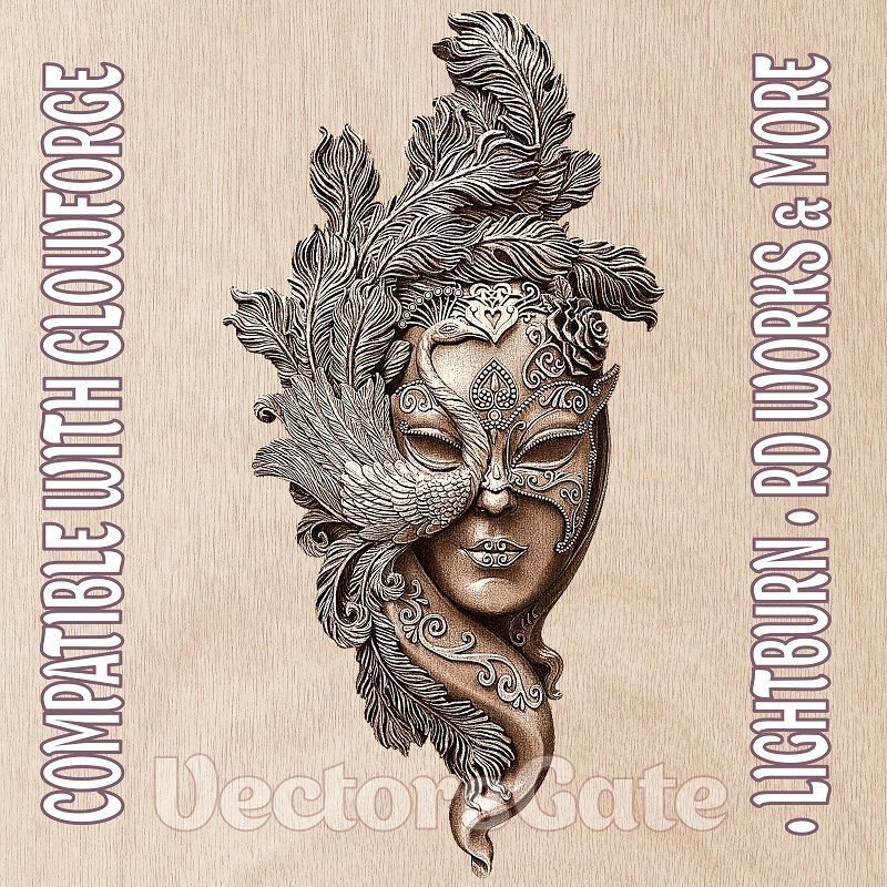 VENICE CARNIVAL MASK 3d illusion & laser-ready file 3DWave.us