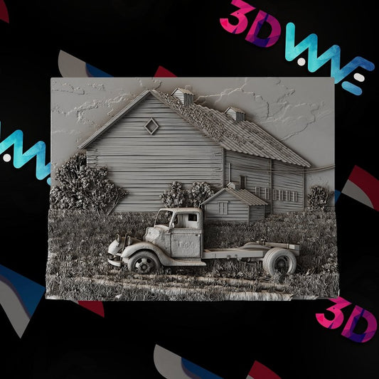 VINTAGE CAR AND OLD BARN 3d stl - 3DWave.us