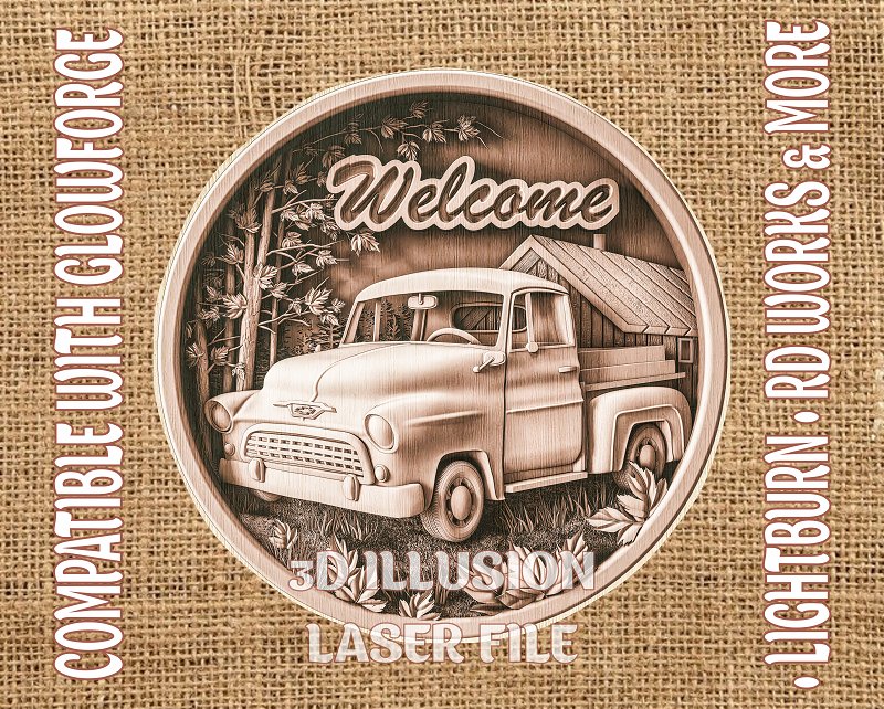 Welcome sign 3d illusion & laser-ready files - 3DWave.us