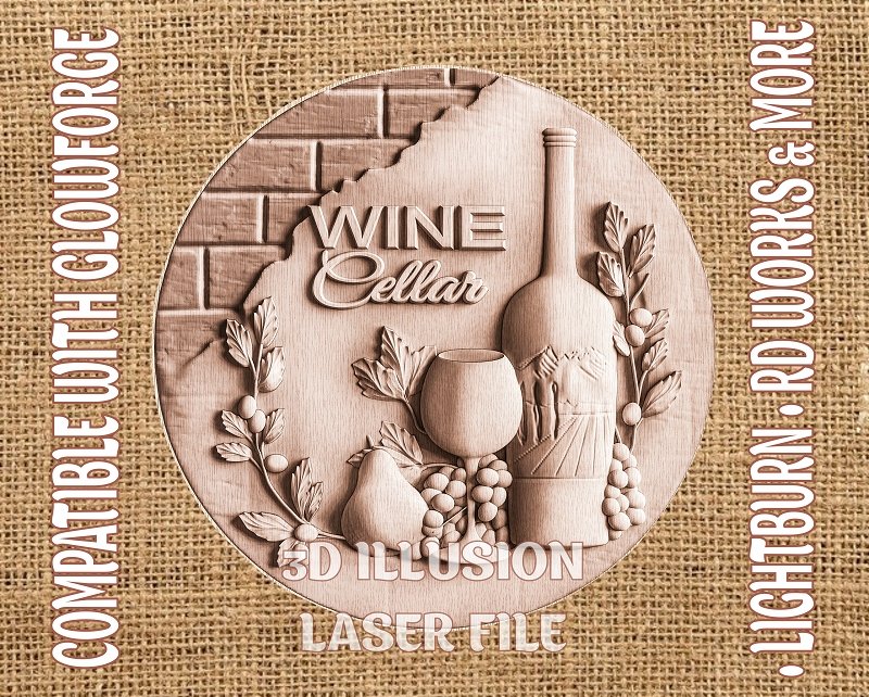 Wine cellar 3d illusion & laser-ready files 3DWave.us