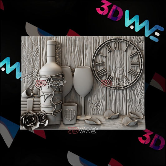 WINE CLOCK 3D STL 3DWave