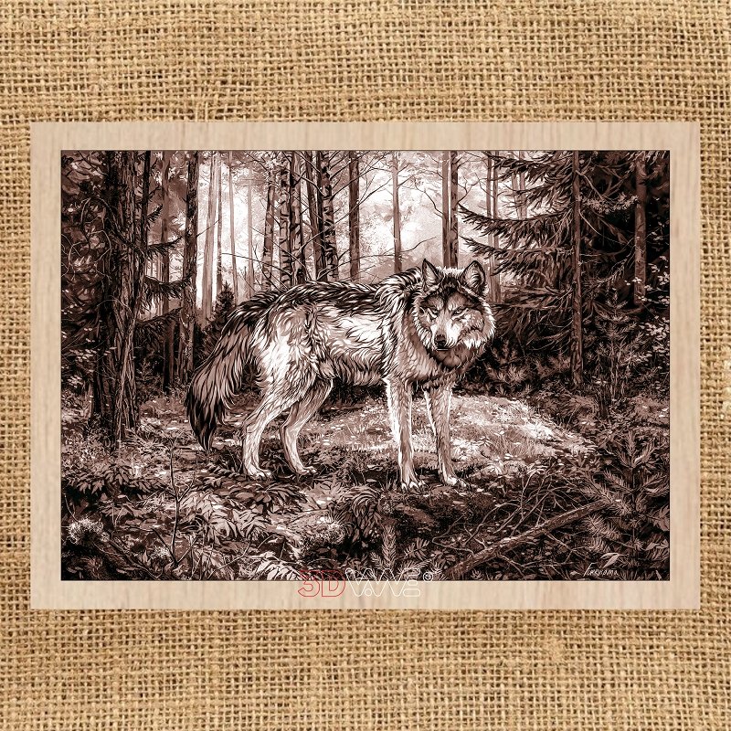 WOLF IN THE FOREST pyroprinter and laser-ready file 3DWave.us