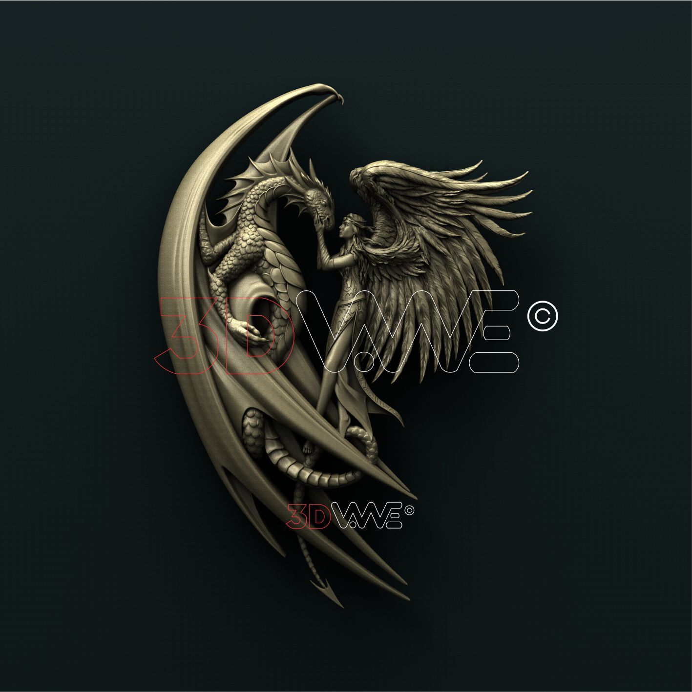 WOMAN AND DRAGON 3D STL 3DWave