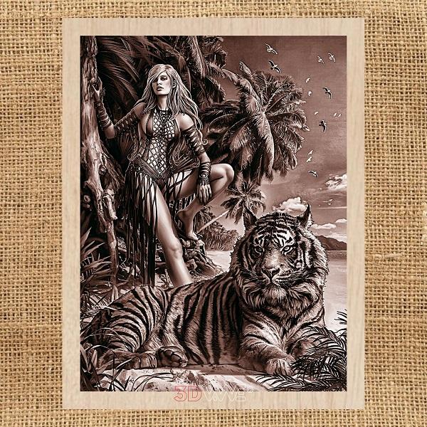 WOMAN AND TIGER pyroprinter and laser-ready file 3DWave.us
