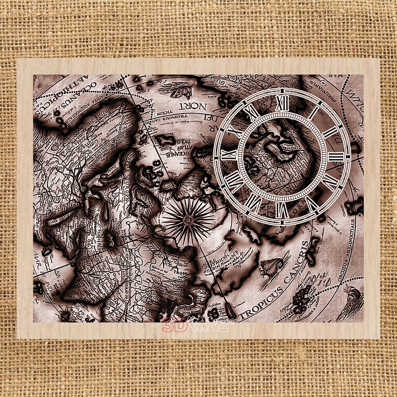 WORLD MAP CLOCK pyroprinter & laser-ready file 3DWave.us
